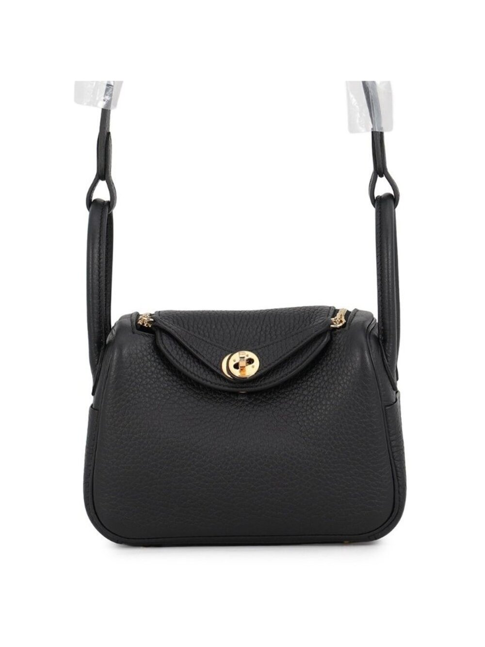 Hermes Lindy Mini Black Gold Taurillon Clemence 2-Way Shoulder Bag